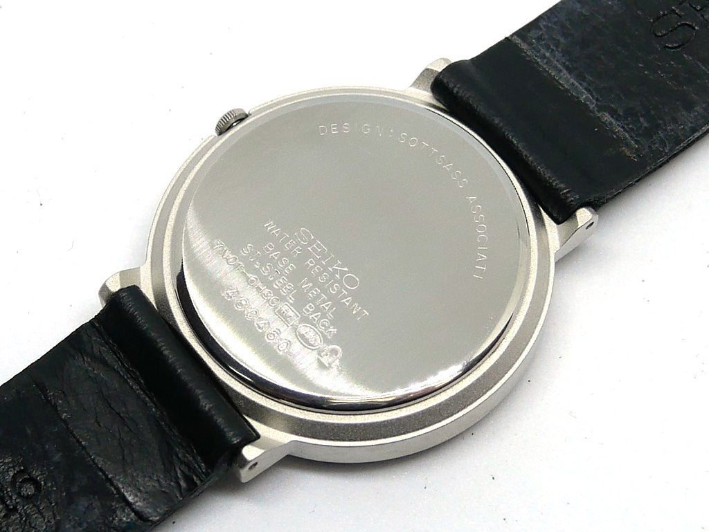 セイコー SEIKO ソットサス コレクション 7N01-6H30 イエロー 1994年発売 オリジナルモデル 箱付 Sottsass 腕時計 2層ガラス 3針モデル ポストモダン メンフィス ●