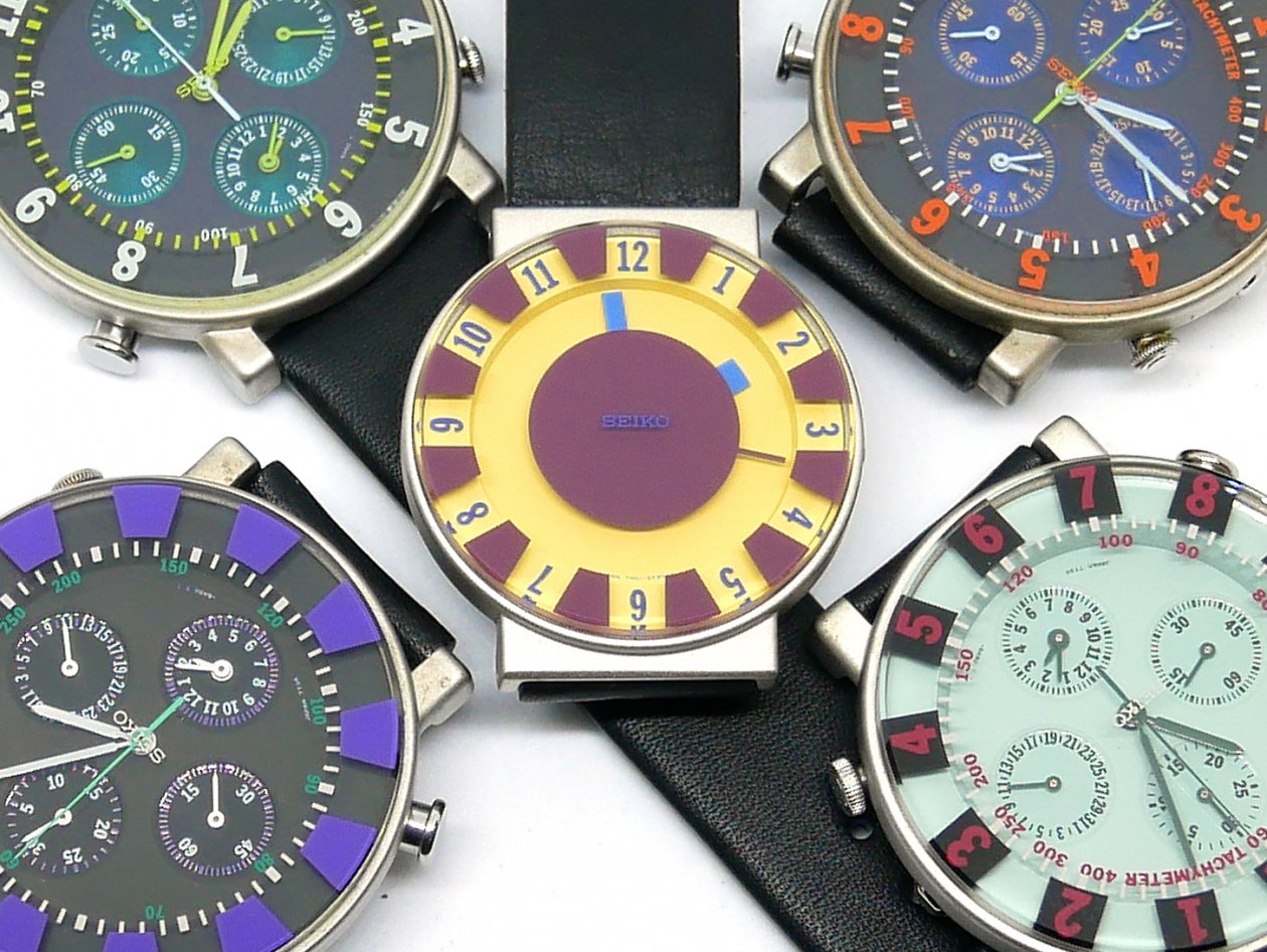 セイコー SEIKO ソットサス コレクション 7N01-6H30 イエロー 1994年発売 オリジナルモデル 箱付 Sottsass 腕時計 2層ガラス 3針モデル ポストモダン メンフィス ●