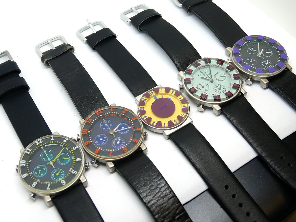 セイコー SEIKO ソットサス コレクション 7T34-6A70 サックスブルー 1993年発売 オリジナルモデル 箱説付 Sottsass 3層ガラス クロノグラフアラーム 新品ベルト付 ●