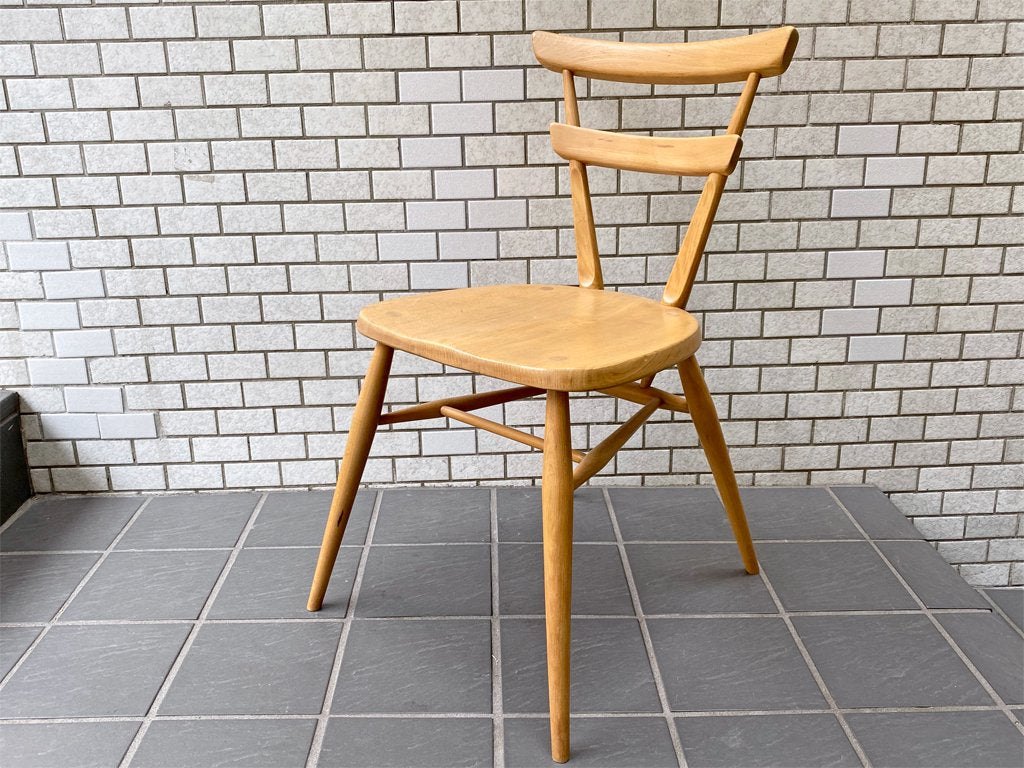 アーコール Ercol ビンテージ ダブルバックチェア グリーンドット エルム材 スタッキング スクールチェア 英国 UK イギリス ■