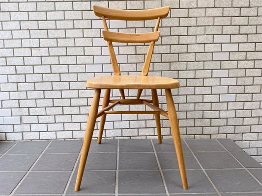 アーコール Ercol ビンテージ ダブルバックチェア グリーンドット エルム材 スタッキング スクールチェア 英国 UK イギリス ■