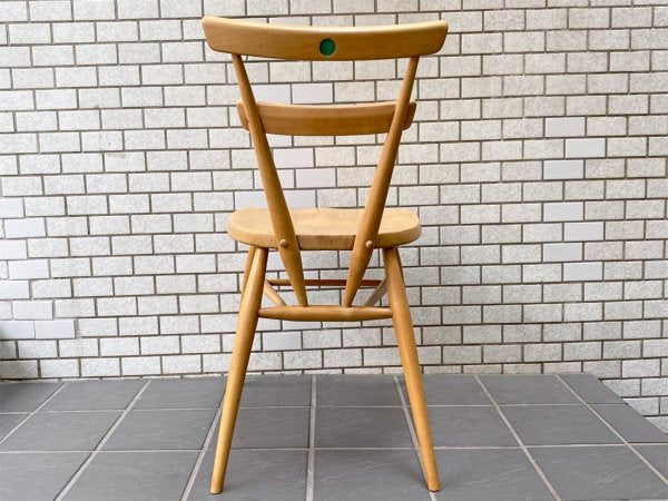 アーコール Ercol ビンテージ ダブルバックチェア グリーンドット エルム材 スタッキング スクールチェア 英国 UK イギリス ■