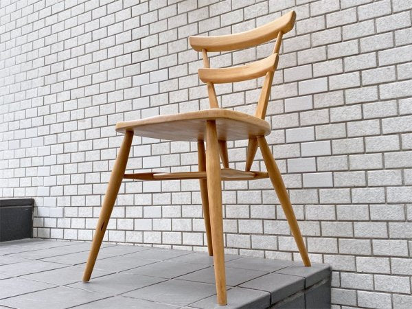 アーコール Ercol ビンテージ ダブルバックチェア グリーンドット エルム材 スタッキング スクールチェア 英国 UK イギリス ■