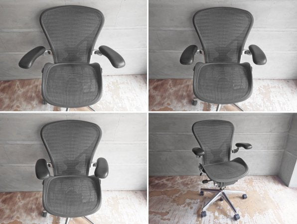 ハーマンミラー Herman Miller アーロンチェア Bサイズ ポスチャーフィット ポリッシュドアルミベース × タキシードブラック フル装備 バナナクッション新品 ♪