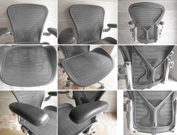 ハーマンミラー Herman Miller アーロンチェア Bサイズ ポスチャーフィット ポリッシュドアルミベース × タキシードブラック フル装備 バナナクッション新品 ♪