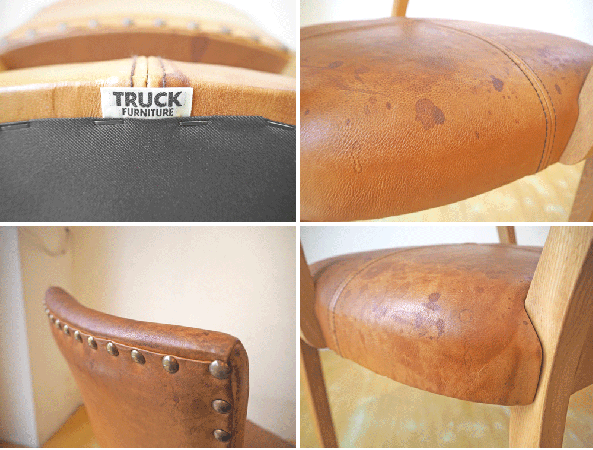 トラックファニチャー TRUCK FURNITURE  SR アームチェア ホワイトオーク無垢材 本革 L-1 BROWN生地 参考価格￥110,000- ★