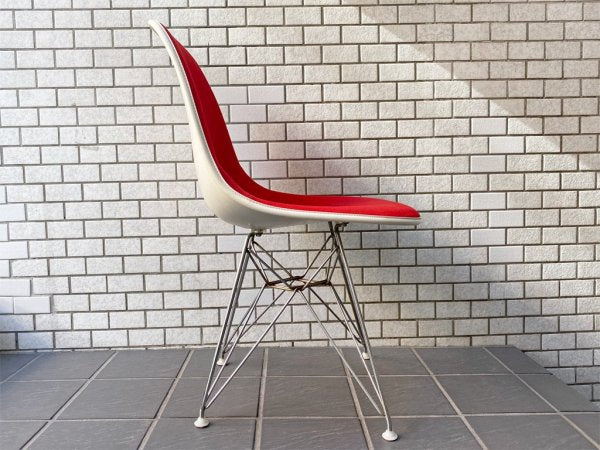 ハーマンミラー Herman Miller サイドシェルチェア 3rdビンテージ後期 FRP エッフェルベース ロータイプ ファブリック レッド C&R イームズ ■