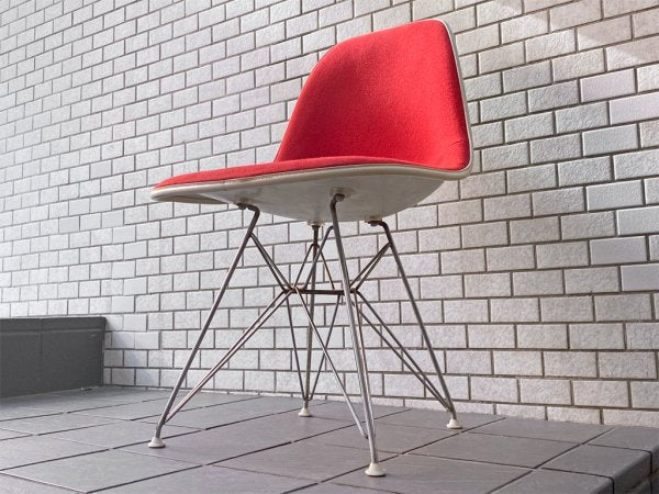 ハーマンミラー Herman Miller サイドシェルチェア 3rdビンテージ後期 FRP エッフェルベース ロータイプ ファブリック レッド C&R イームズ ■