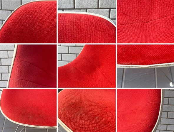 ハーマンミラー Herman Miller サイドシェルチェア 3rdビンテージ後期 FRP エッフェルベース ロータイプ ファブリック レッド C&R イームズ ■