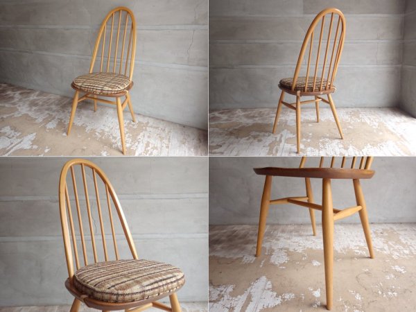 アーコール Ercol クェーカーチェア Quaker Chair クッション付き ダイニングチェア エルム材 英国 UKビンテージ ♪