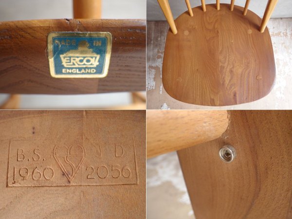 アーコール Ercol クェーカーチェア Quaker Chair クッション付き ダイニングチェア エルム材 英国 UKビンテージ ♪