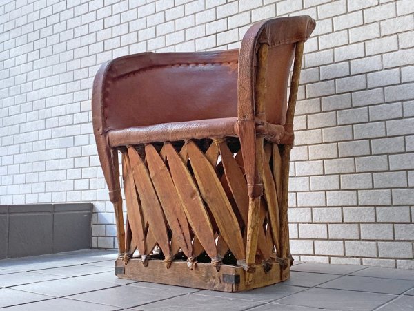 エキパレスチェア Equipales Chair エキパルチェア 本革 アームチェア アンティーク 民藝 ハンドクラフト メキシコ B ■
