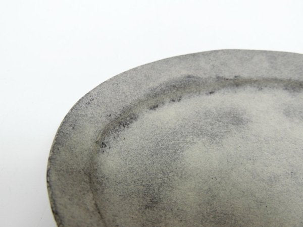 吉田次朗 オーバル皿 プレート 4寸 グレー 13cm 現代作家 ●