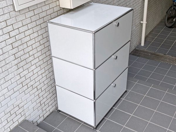 ユーエスエムハラー USM Haller モジュラーファニチャー ハラーシステム キャビネット 1列3段 フラップ扉 ドロップダウンドア エクステンションドア ライトグレー ■