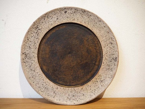 若狭 祐介 白砂×枯金釉 径26cm リム皿 プレート 2枚セット 陶器 現代作家 ★