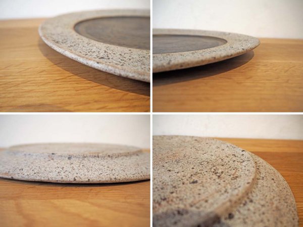 若狭 祐介 白砂×枯金釉 径26cm リム皿 プレート 2枚セット 陶器 現代作家 ★