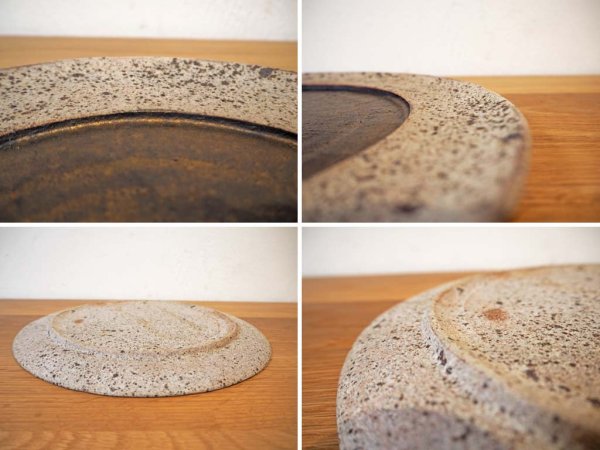 若狭 祐介 白砂×枯金釉 径26cm リム皿 プレート 2枚セット 陶器 現代作家 ★