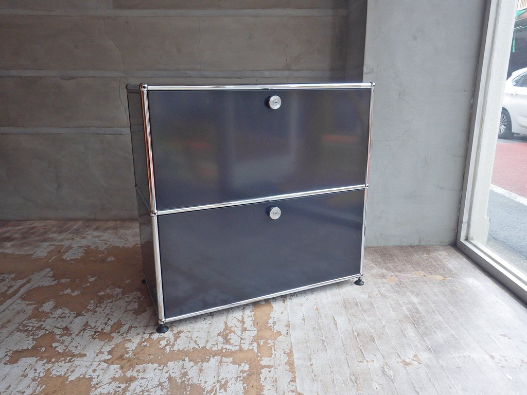 USMモジュラーファニチャー USMハラー USM Haller 2段シェルフ ドロップダウンドア ドロワー ブラック オフィス家具 ♪