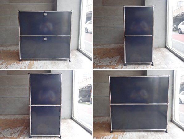 USMモジュラーファニチャー USMハラー USM Haller 2段シェルフ ドロップダウンドア ドロワー ブラック オフィス家具 ♪