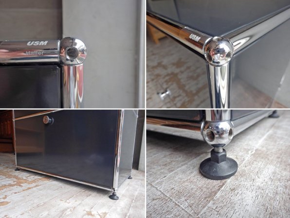 USMモジュラーファニチャー USMハラー USM Haller 2段シェルフ ドロップダウンドア ドロワー ブラック オフィス家具 ♪