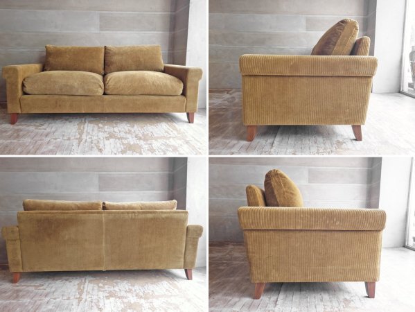 トラックファニチャー TRUCK FURNITURE FK SOFA ソファ 3シーター ウォールナット無垢材 コーデュロイ生地  グリーン 参考価格￥456,500- ♪