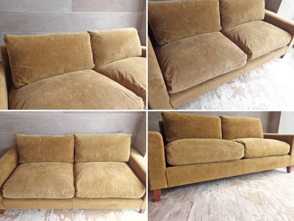 トラックファニチャー TRUCK FURNITURE FK SOFA ソファ 3シーター ウォールナット無垢材 コーデュロイ生地  グリーン 参考価格￥456,500- ♪