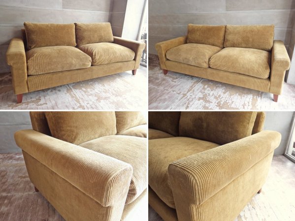 トラックファニチャー TRUCK FURNITURE FK SOFA ソファ 3シーター ウォールナット無垢材 コーデュロイ生地  グリーン 参考価格￥456,500- ♪