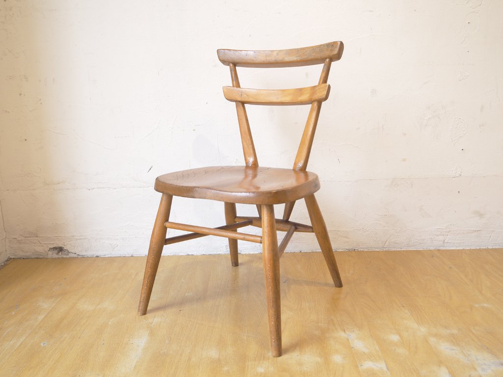 アーコール ERCOL ビンテージ ダブルバックチェア イエロードット キッズチェア エルム材 スタッキング UK ★