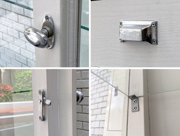 アンティーク調 木製ドクターキャビネット ケビント ホワイトペイント 医療棚 ガラス棚 ディスプレイケース 店舗什器 ■