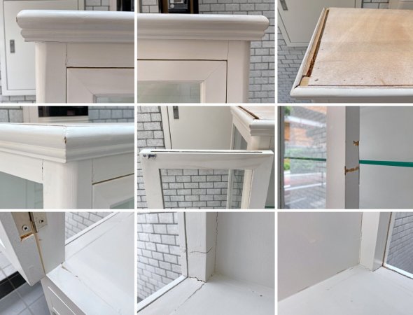 アンティーク調 木製ドクターキャビネット ケビント ホワイトペイント 医療棚 ガラス棚 ディスプレイケース 店舗什器 ■