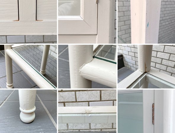 アンティーク調 木製ドクターキャビネット ケビント ホワイトペイント 医療棚 ガラス棚 ディスプレイケース 店舗什器 ■