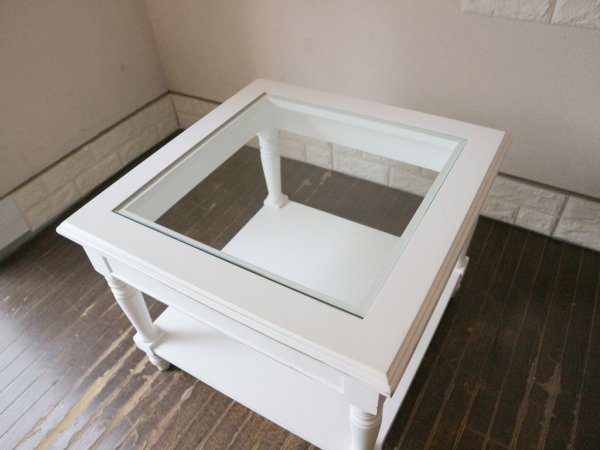 青山キノ kino センターテーブル Glass Coffee Table ホワイト フレンチカントリー シャビーシック 定価50，600円 ◎