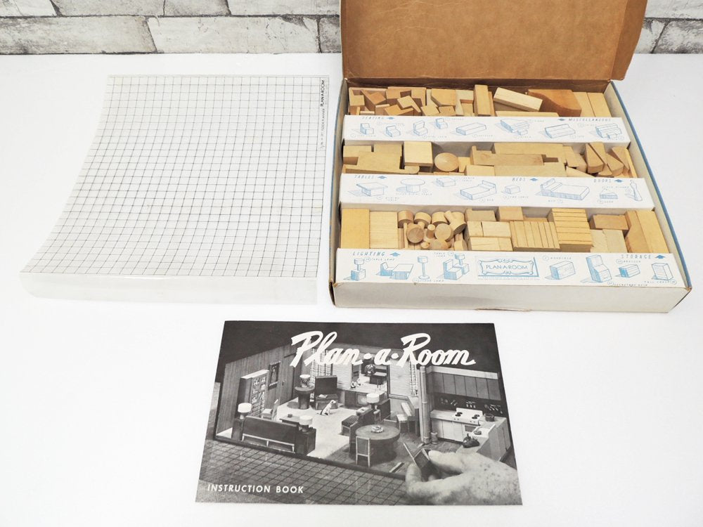 プラン・ア・ルーム Plan・A・Room インテリア デザイン キット Interior Design Kit 1/2in. =1ft. ミニチュア 木製 玩具 1960s ビンテージ ●