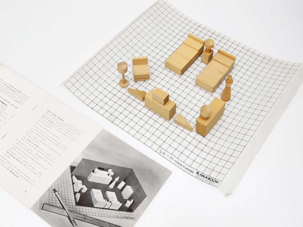 プラン・ア・ルーム Plan・A・Room インテリア デザイン キット Interior Design Kit 1/2in. =1ft. ミニチュア 木製 玩具 1960s ビンテージ ●