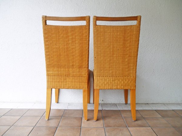 ビンテージ vintage バンブー 竹製 ダイニングチェア ハンドル付き 2脚セット 組木 編み込み 竹細工 アジアンテイスト ◇