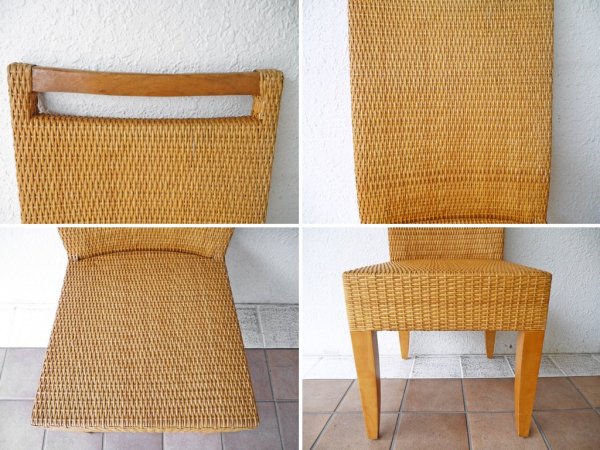 ビンテージ vintage バンブー 竹製 ダイニングチェア ハンドル付き 2脚セット 組木 編み込み 竹細工 アジアンテイスト ◇