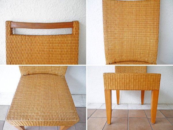 ビンテージ vintage バンブー 竹製 ダイニングチェア ハンドル付き 2脚セット 組木 編み込み 竹細工 アジアンテイスト ◇