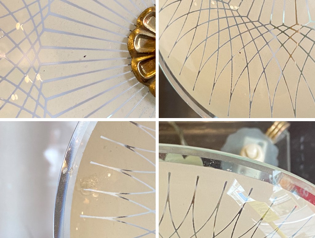 アールデコ アンティーク テーブルランプ ガラスシェード 真鍮 フランス ■