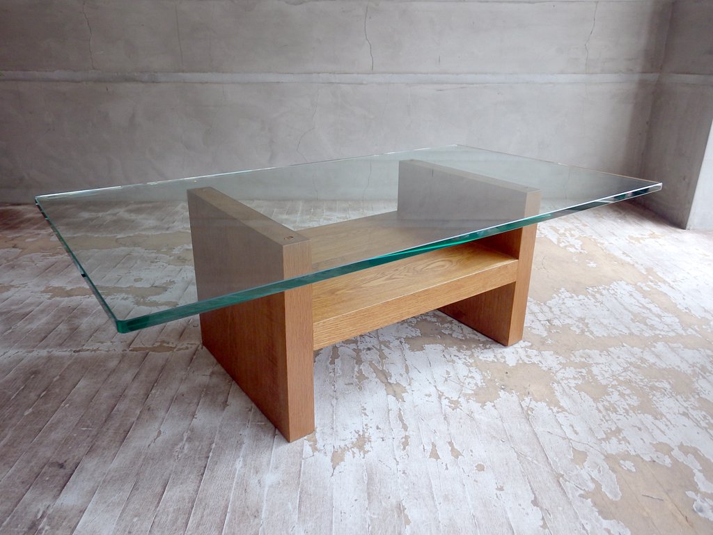 トラックファニチャー TRUCK FURNITURE OAK GLASS-TOP ローテーブル LOW TABLE コーヒーテーブル ホワイトオーク無垢材 定価95,700円- ♪