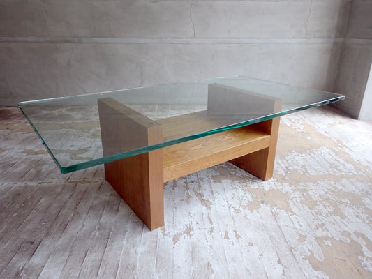 トラックファニチャー TRUCK FURNITURE OAK GLASS-TOP ローテーブル LOW TABLE コーヒーテーブル ホワイトオーク無垢材 定価95,700円- ♪