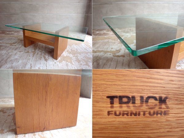 トラックファニチャー TRUCK FURNITURE OAK GLASS-TOP ローテーブル LOW TABLE コーヒーテーブル ホワイトオーク無垢材 定価95,700円- ♪