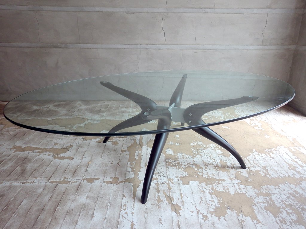 ポラダ porada デヌオ オーバル リビング テーブル DENUO OVAL LIVING TABLE ガラステーブル ローテーブル W148 定価216,300円 廃盤 ♪