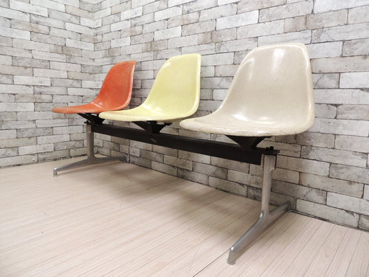 ハーマンミラー HermanMiller モダンファニチャーセールス M.F.S 70's ビンテージ エアポートベンチ 3連 タンデムベンチ シェルチェア C&R. イームズ 稀少品 ●