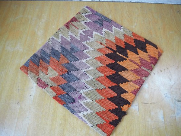 オールドキリム old kilim クッションカバー ウール/コットン 50ｃｍ×50ｃｍ レッド・ベージュベース ノルディック柄 A★