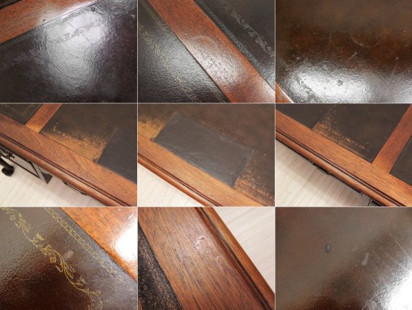 ヘックマン・ファニチャー HEKMAN FURNITURE レザートップ × マホガニー材 ライティングデスク 抽斗4杯 鍵付き 猫脚 USビンテージ チッペンデールスタイル ●