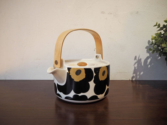 マリメッコ Marimekko ウニッコ UNIKKO ホワイト×ブラック ティー ポット Tea pot 700ml 廃盤 茶こし付 北欧 食器 ★