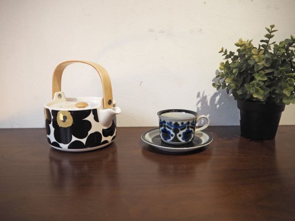 マリメッコ Marimekko ウニッコ UNIKKO ホワイト×ブラック ティー ポット Tea pot 700ml 廃盤 茶こし付 北欧 食器 ★