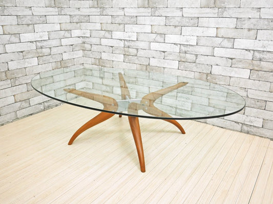 ポラダ porada デヌオ オーバル リビング テーブル DENUO OVAL LIVING TABLE ガラステーブル ローテーブル チェリー材 定価216,300円 廃盤 ●