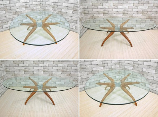 ポラダ porada デヌオ オーバル リビング テーブル DENUO OVAL LIVING TABLE ガラステーブル ローテーブル チェリー材 定価216,300円 廃盤 ●