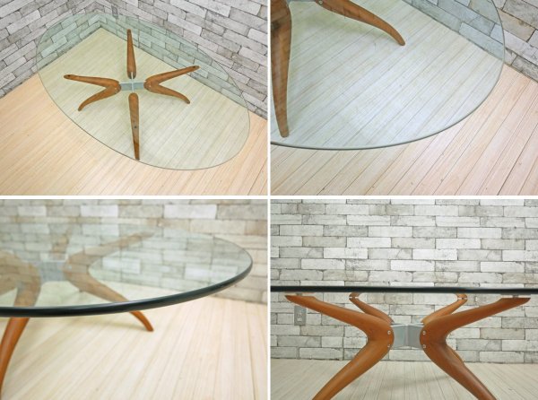 ポラダ porada デヌオ オーバル リビング テーブル DENUO OVAL LIVING TABLE ガラステーブル ローテーブル チェリー材 定価216,300円 廃盤 ●